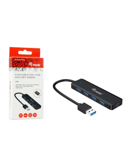 HUB EQUIP LIFE USB 4 PUERTOS USB 3.2 + ADAP. USB-C