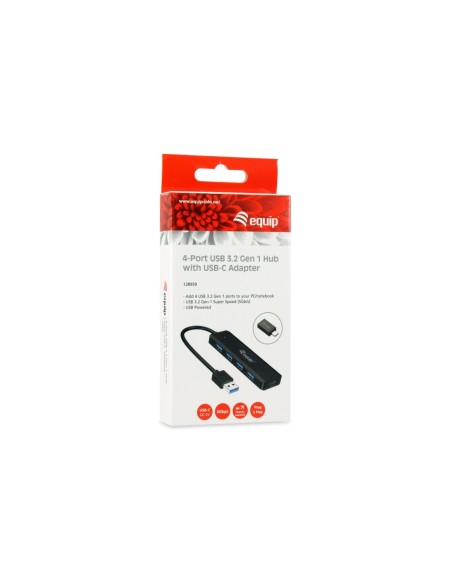 HUB EQUIP LIFE USB 4 PUERTOS USB 3.2 + ADAP. USB-C