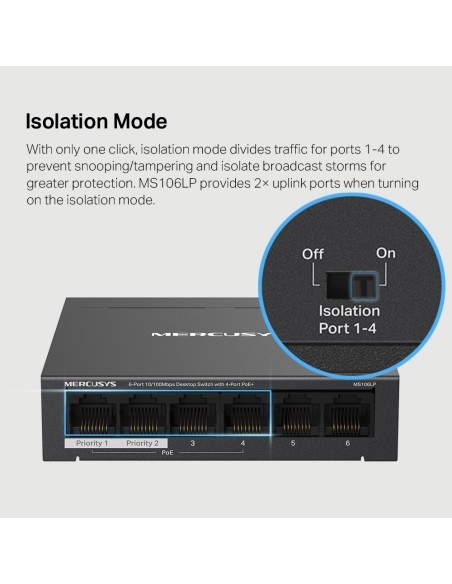 SWITCH MERCUSYS 6 PUERTOS 10-100 4POE