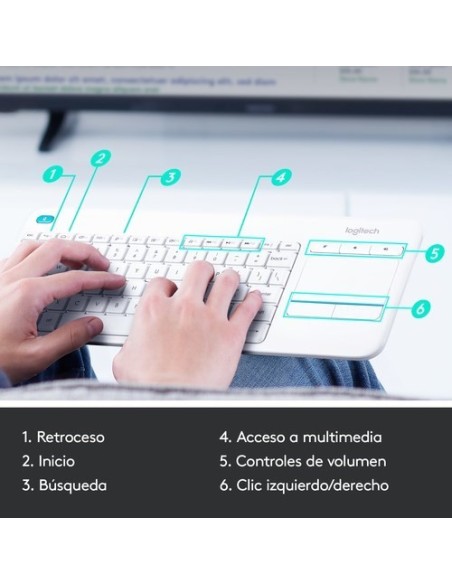 TECLADO LOGITECH K400 PLUS BLANCO TEC+TOUCHPAD INA