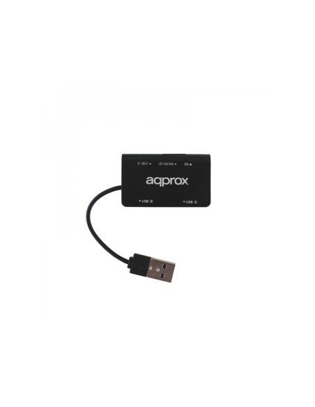 HUB USB 2.0 APPROX 3 PUERTOS NEGRO + LECTOR TARJET