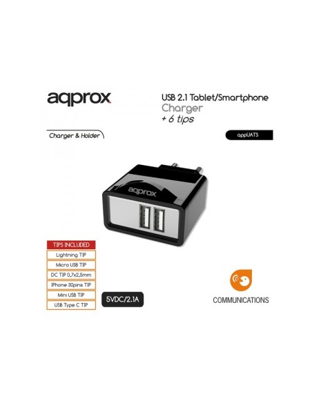 CARGADOR USB 2.1 APPROX TABLET-SMARTPHONE