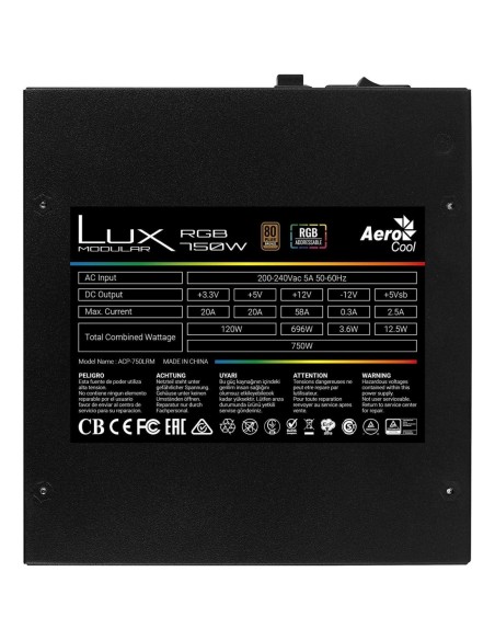 FUENTE ALIMENTACIÓN 750W AEROCOOL LUX RGB