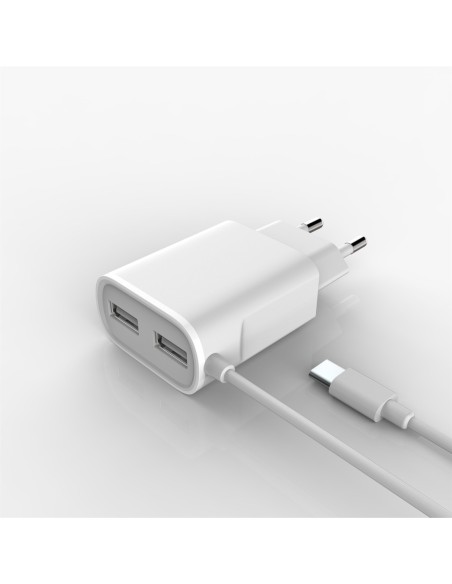 ALIMENTADOR HOGAR MICROUSB+2 PUERTOS 5V 2A 1,5M 3G