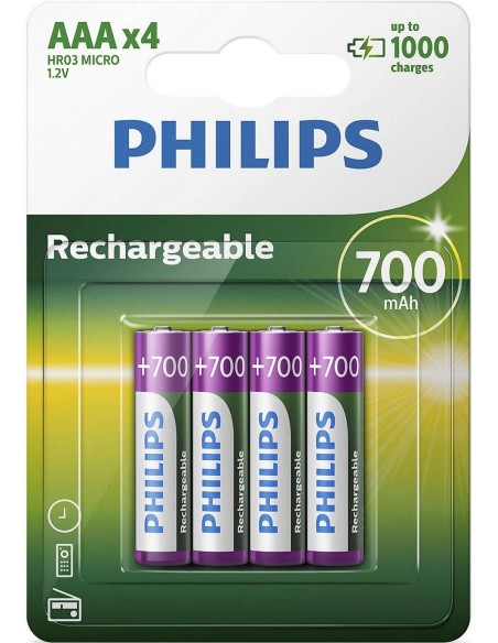 PILAS PHILIPS RECARGABLE R03B4A70 AAA 700MAH PACK4