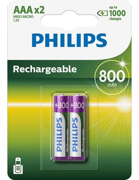 PILAS PHILIPS RECARGABLE R03B4A70 AAA 800MAH PACK2