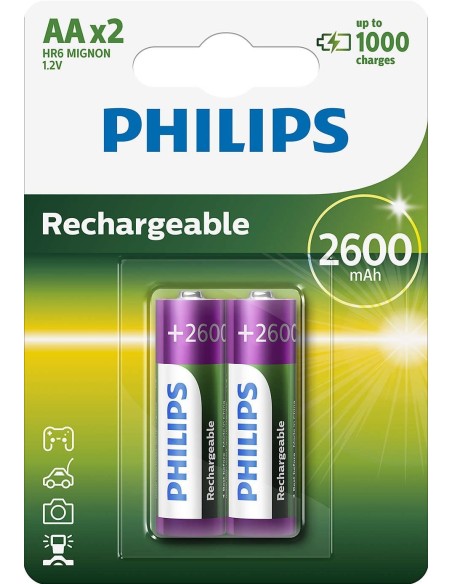 PILAS PHILIPS RECARGABLE R-6 2600MAH PACK 2