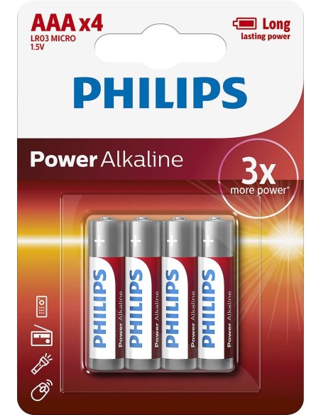 PILAS PHILIPS ALCALINA POWER AAA 1.5V PACK 4U