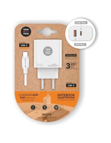 CARGADOR T1T GAN PD 3.0 65W USB-C + CABLE 1.2M 5A